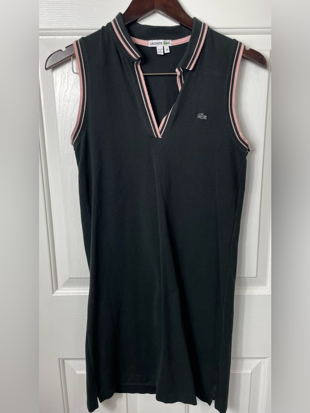 Lacoste‎ Shirt Dress Womens 38 Medium Black Pink Sleeveless Polo Knit